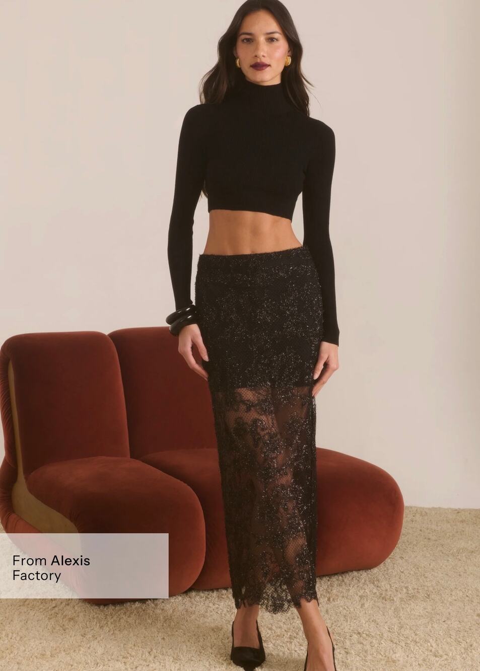 New Few Moda O.P.T Ren black lace skirt $222 sz 4